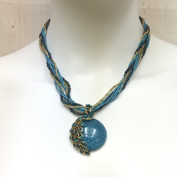 Jewelry - Boho Peacock Medallion Chunky Necklace